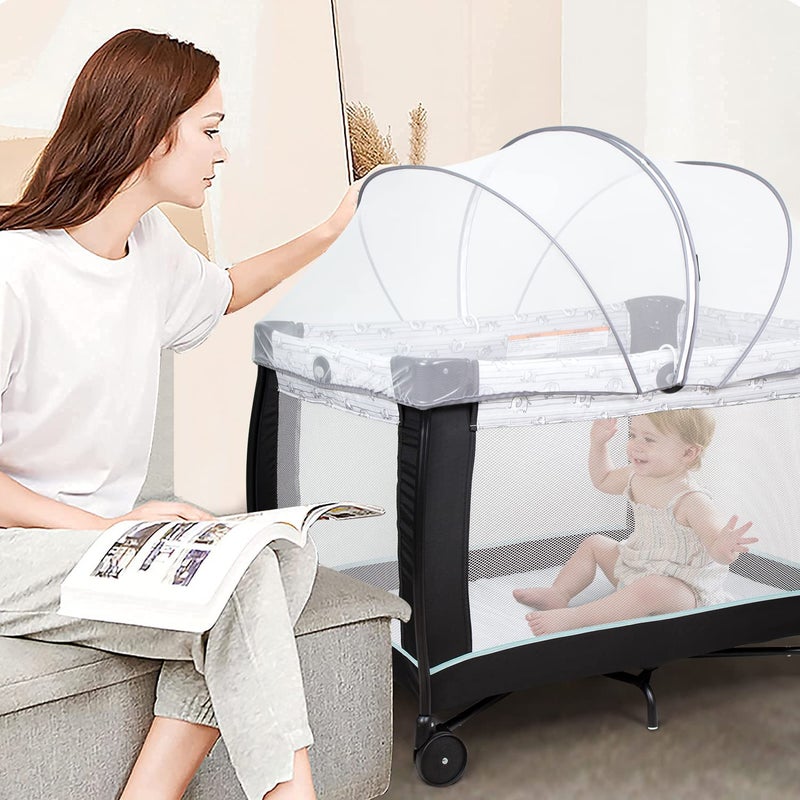 Beberoad Love Portable Playard Cover – Breathable Mosquito Net with 2-Way Zipper for Travel Cribs & Playpens (White) - Image 2